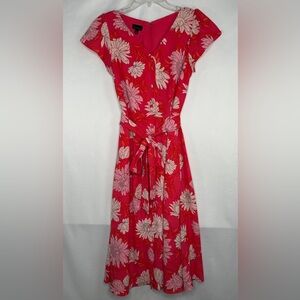 Talbots Pink Floral Tie-Waist Midi Shirt Dress Cottagecore Sz 4